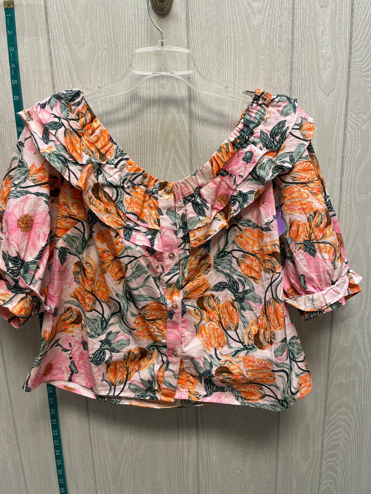 Floral Print Top Short Sleeve Anthropologie, Size L