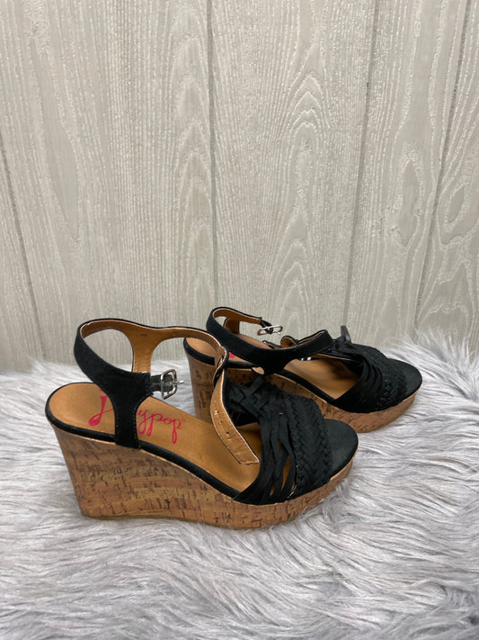 Sandals Heels Wedge By Jelly Pop In Black & Tan, Size: 9