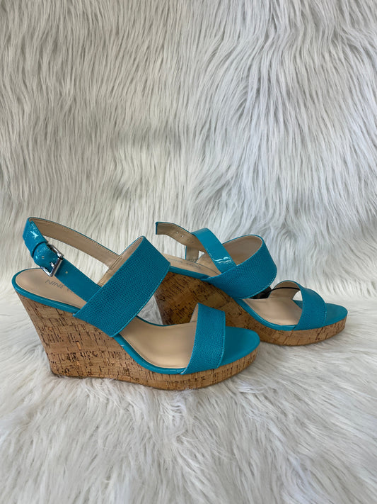 Blue & Tan Sandals Heels Wedge Nine West, Size 10.5