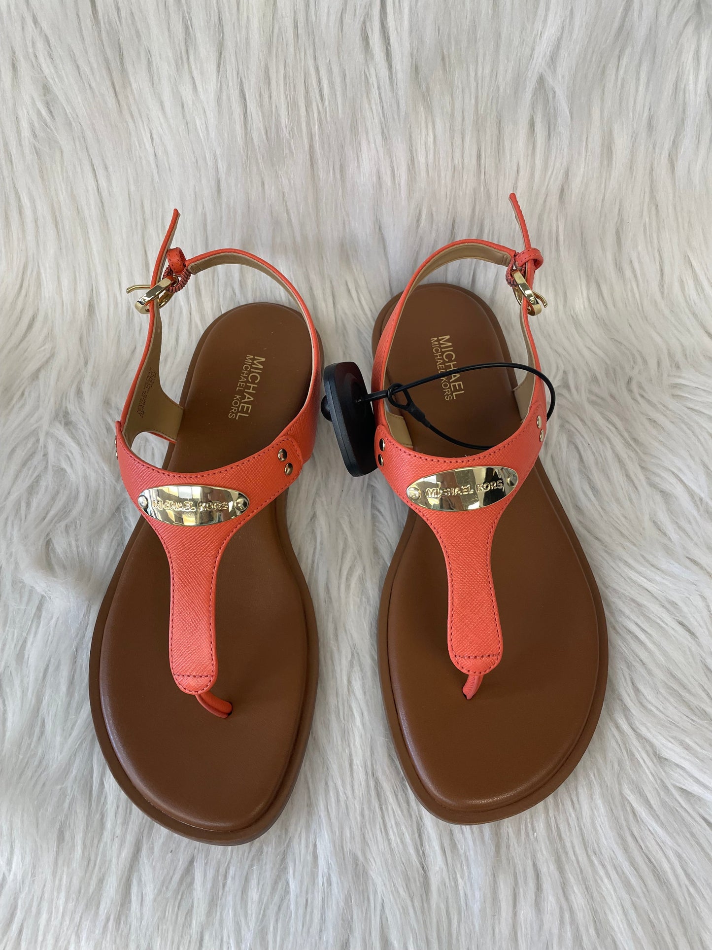 Orange & Tan Sandals Designer Michael By Michael Kors, Size 6