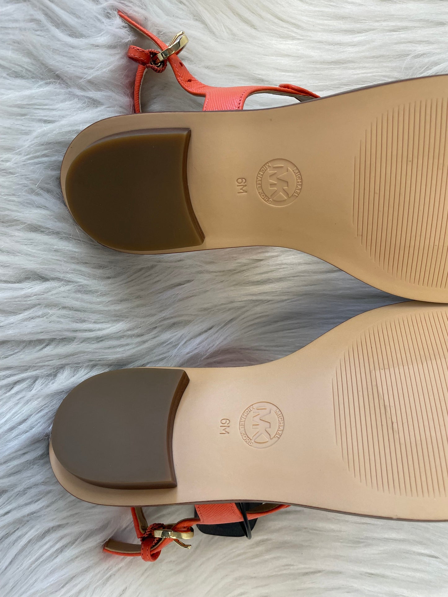 Orange & Tan Sandals Designer Michael By Michael Kors, Size 6