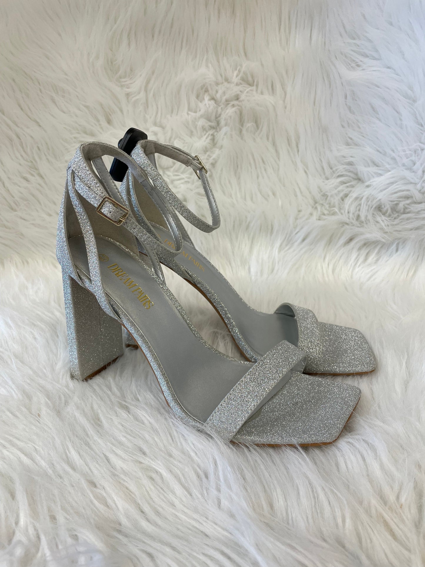 Sandals Heels Block By Clothes Mentor In Silver, Size: 8.5