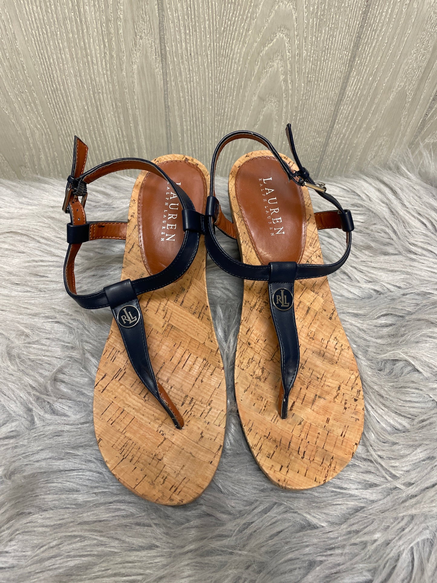 Sandals Heels Wedge By Lauren By Ralph Lauren In Navy, Size: 8.5