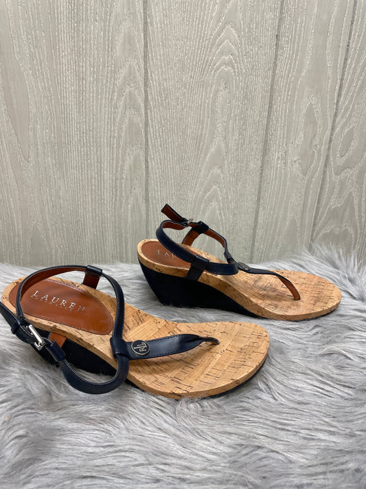 Sandals Heels Wedge By Lauren By Ralph Lauren In Navy, Size: 8.5