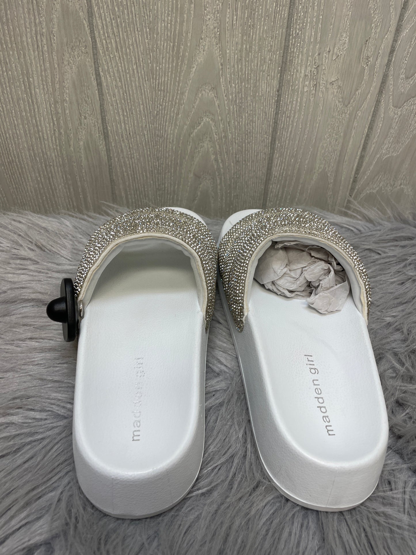 Sandals Heels Platform By Madden Girl In Silver & White, Size: 7