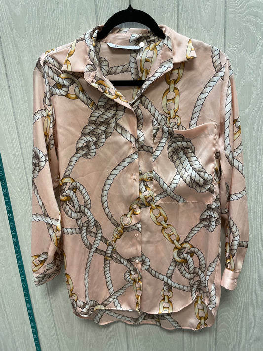 Blouse Long Sleeve By Zara In Gold & Pink, Size: Xs