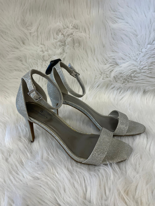 Sandals Heels Stiletto By Worthington In Silver, Size: 9