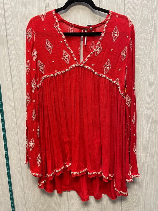 Top Long Sleeve By Free People In Red & Tan, Size: Xs