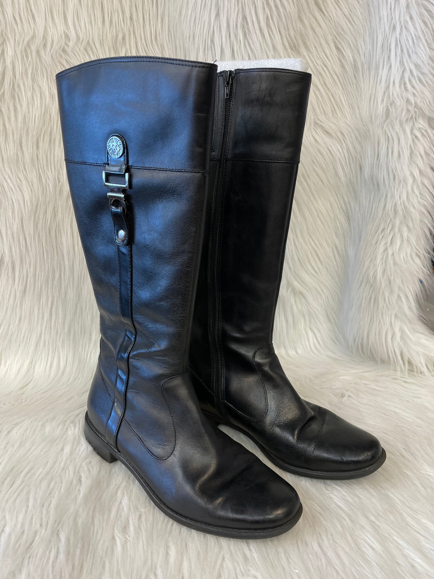 Boots Leather By Anne Klein In Black, Size: 9