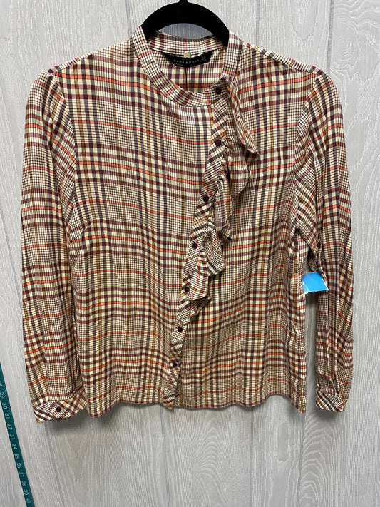 Top Long Sleeve By Zara Women In Plaid Pattern, Size: S