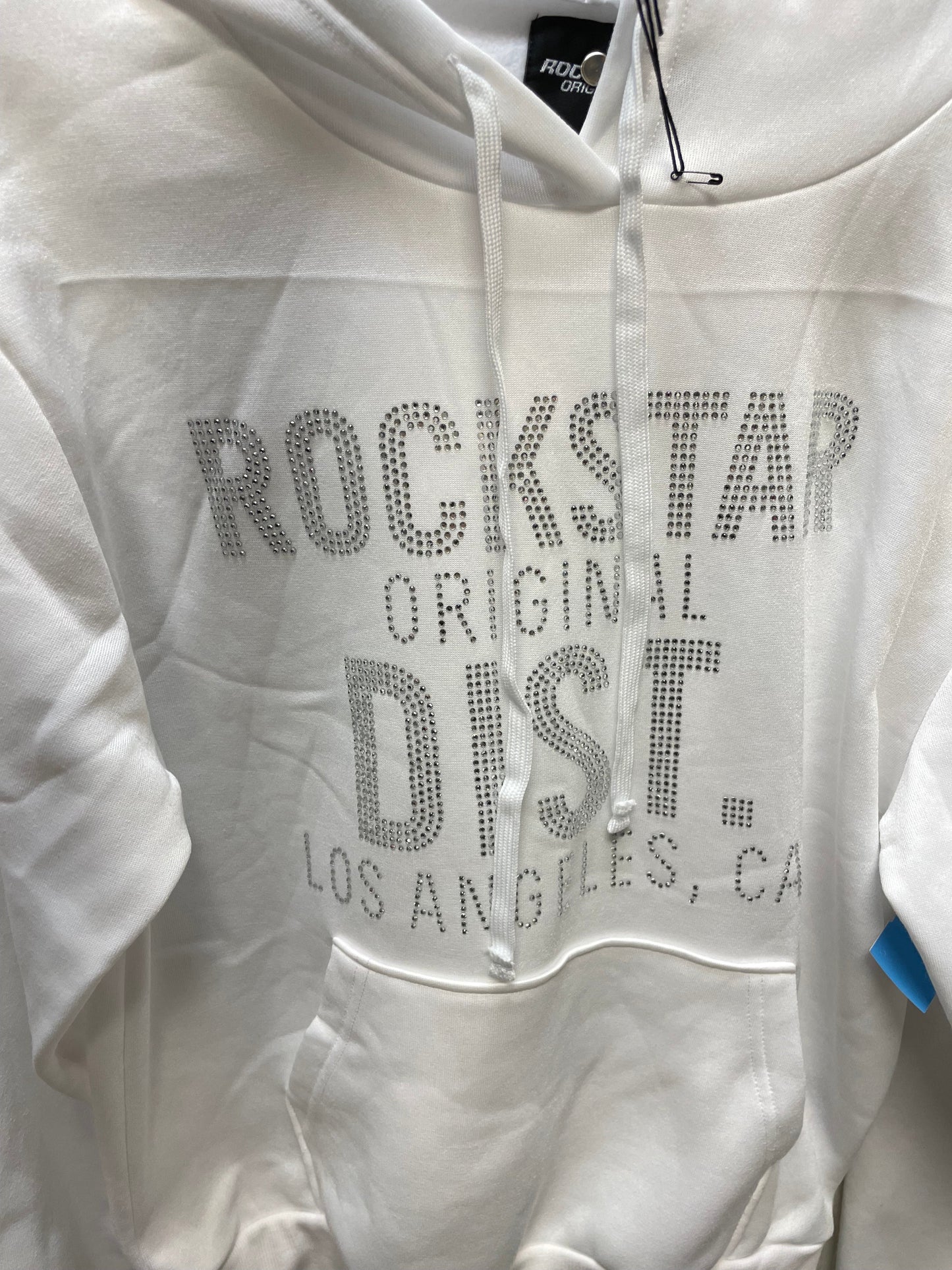 Sweatshirt Hoodie By ROCKSTAR In Silver & White, Size: L