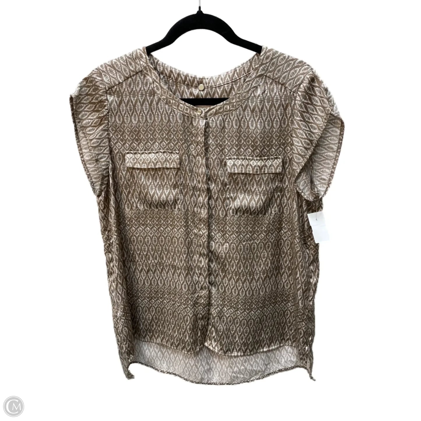 Blouse Short Sleeve By Chicos In Brown & White, Size: M