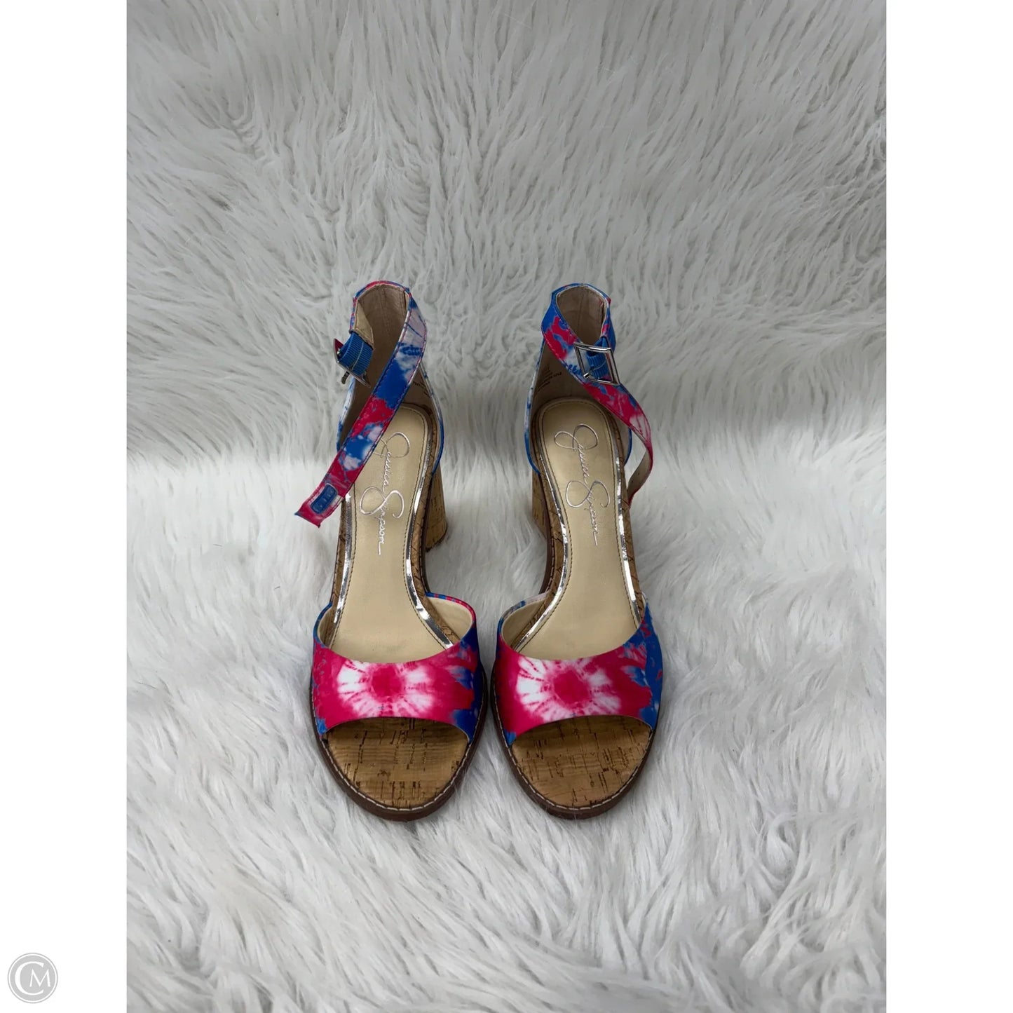 Sandals Heels Block By Jessica Simpson In Blue & Pink, Size: 8.5