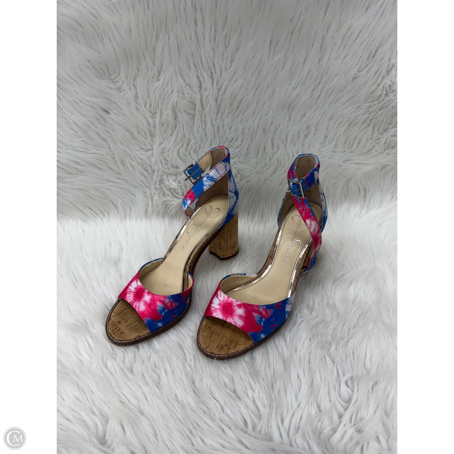 Sandals Heels Block By Jessica Simpson In Blue & Pink, Size: 8.5