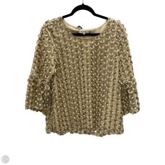 Blouse 3/4 Sleeve By Calvin Klein In Gold & Green, Size: Xl