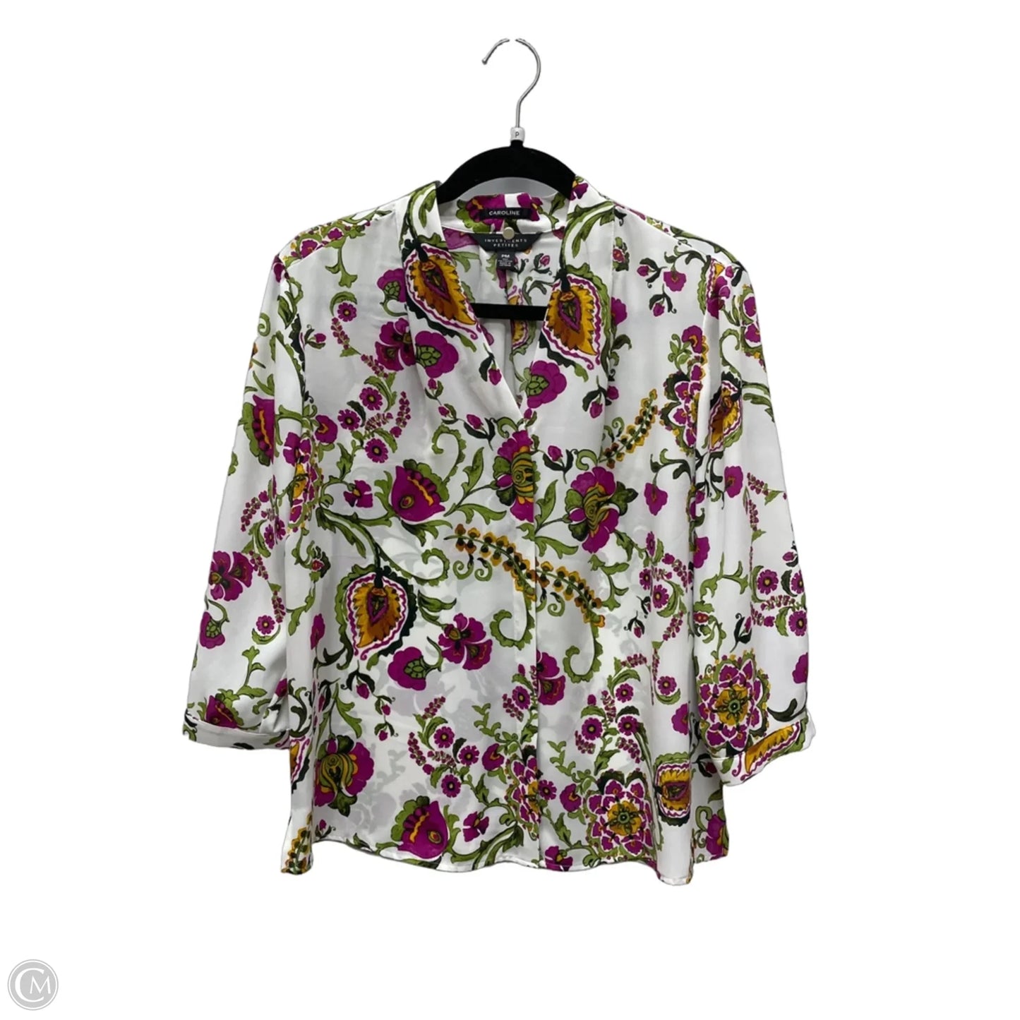 Top 3/4 Sleeve By Investments In Floral Print, Size: Mp