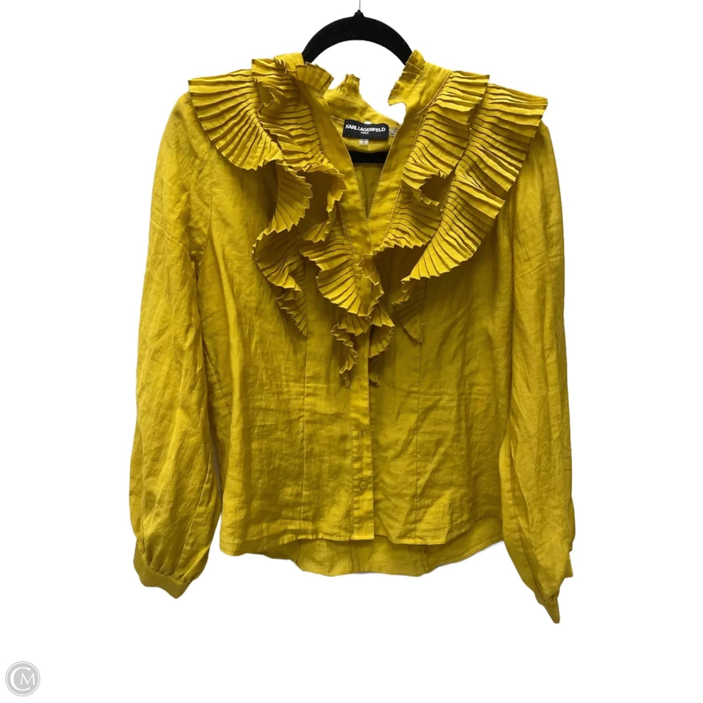 Top Long Sleeve Designer By Karl Lagerfeld In Yellow, Size: L