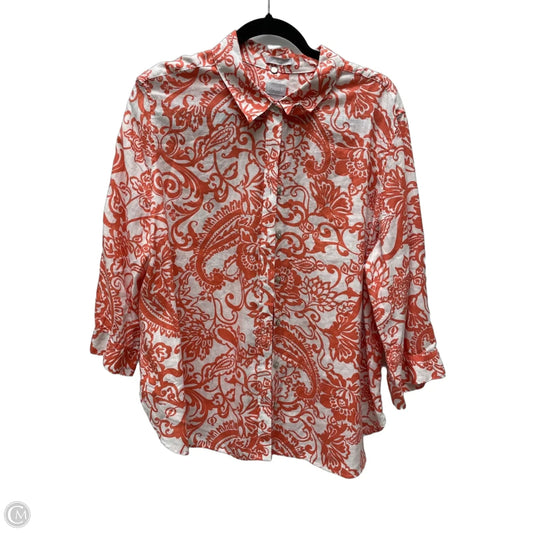Top 3/4 Sleeve By Chicos In Orange & White, Size: Xl