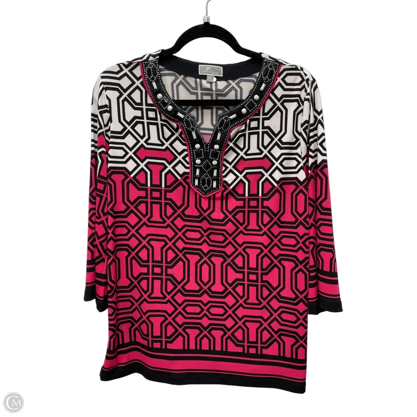 Top 3/4 Sleeve By Jm Collections In Black & Pink, Size: Lp