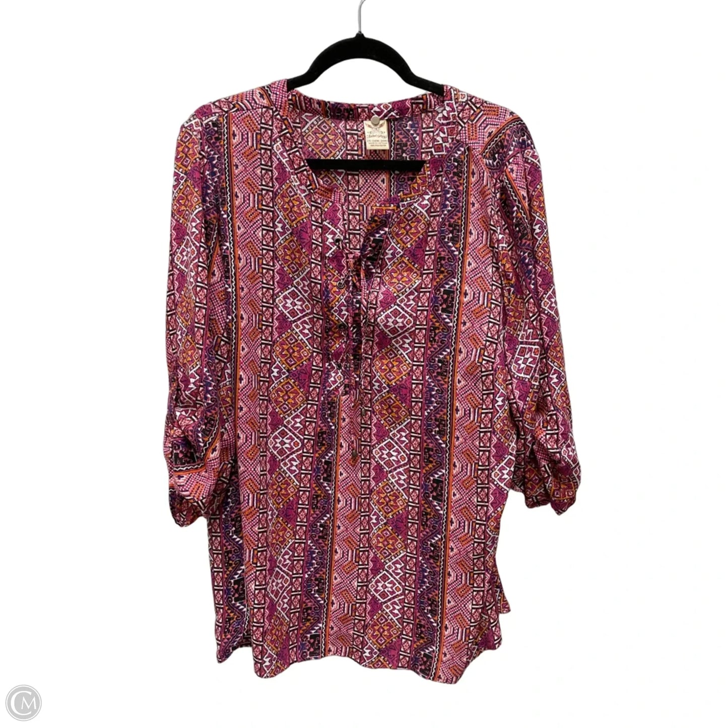 Top 3/4 Sleeve By Faded Glory In Geometric Pattern, Size: 2x
