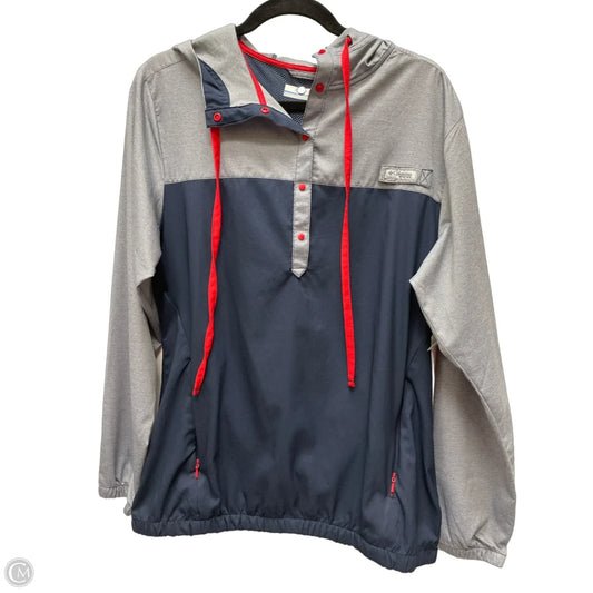 Jacket Windbreaker By Columbia In Blue & Grey, Size: M