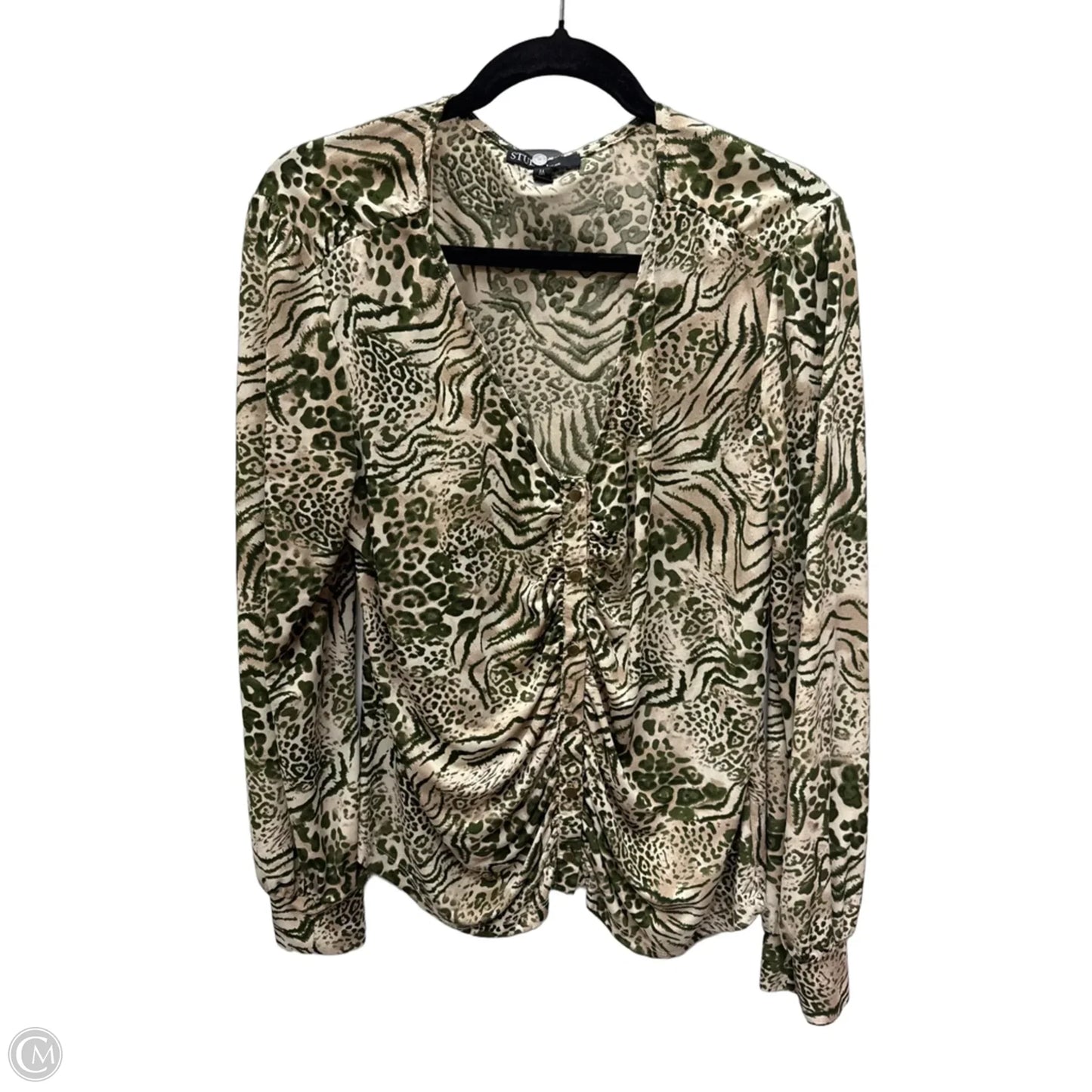 Top Long Sleeve By Studio In Green & Tan, Size: M