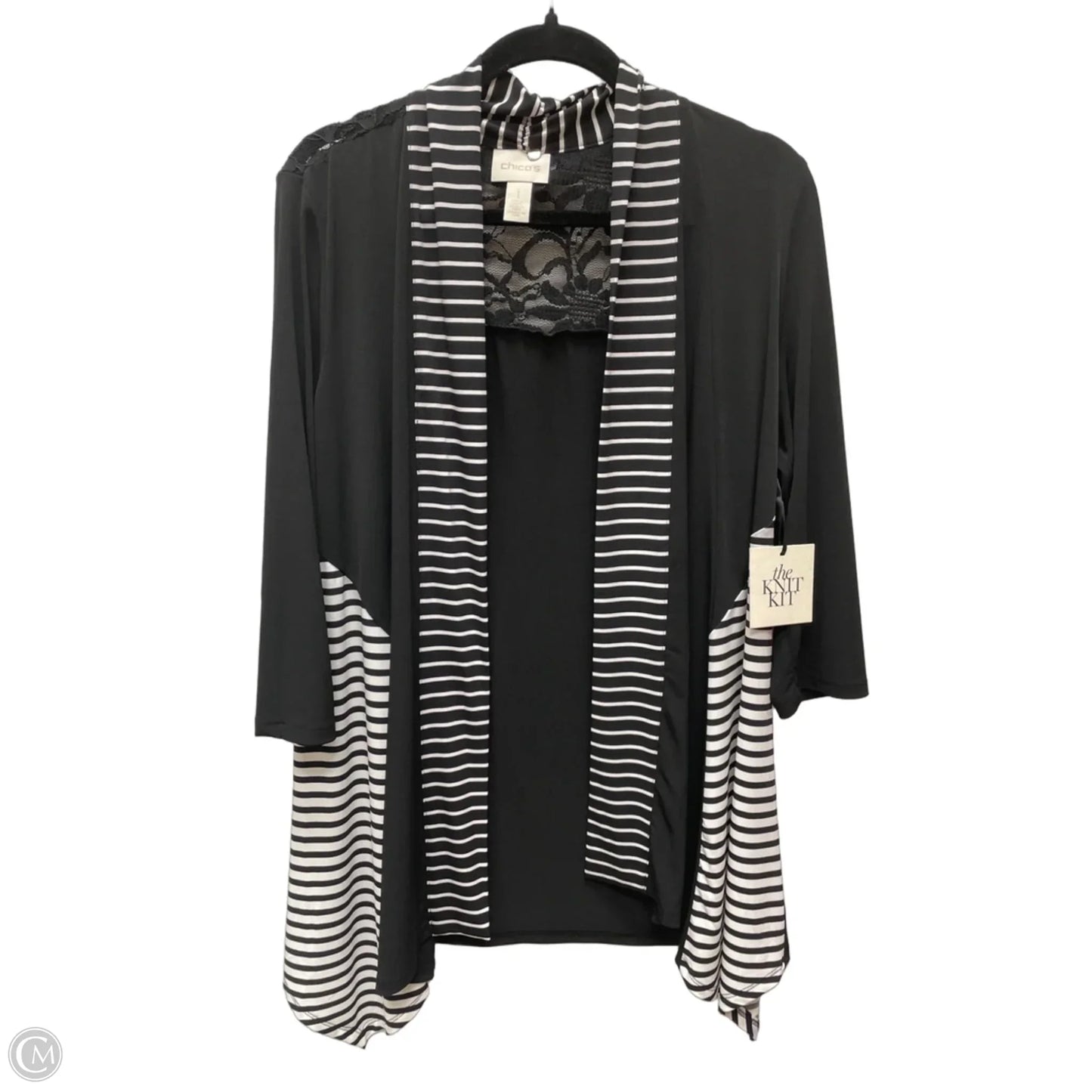 Cardigan By Chicos In Black & White, Size: 1x