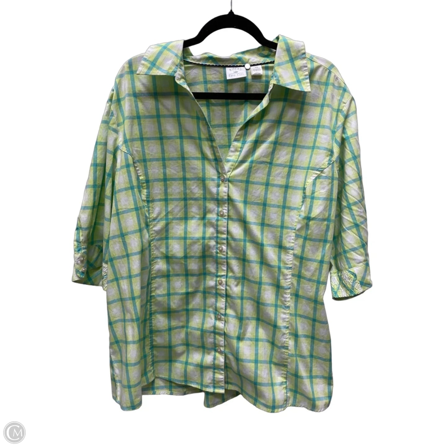 Top Short Sleeve By Riders In Plaid Pattern, Size: 2x