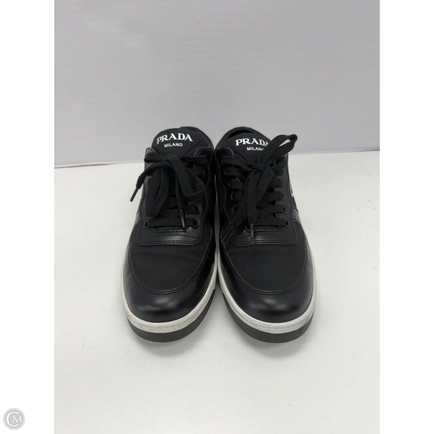 Shoes Luxury Designer By Prada In Black & White, Size: 7
