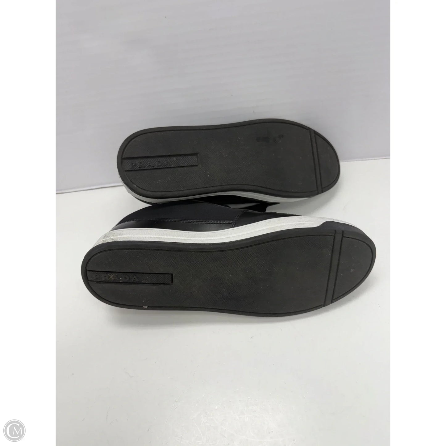 Shoes Luxury Designer By Prada In Black & White, Size: 7