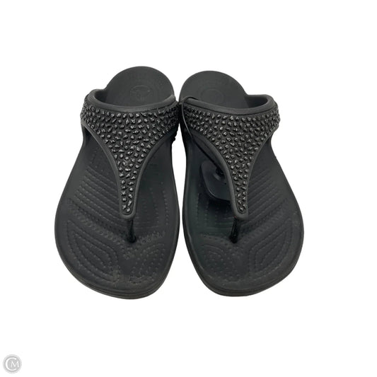 Sandals Heels Wedge By Crocs In Black, Size: 8