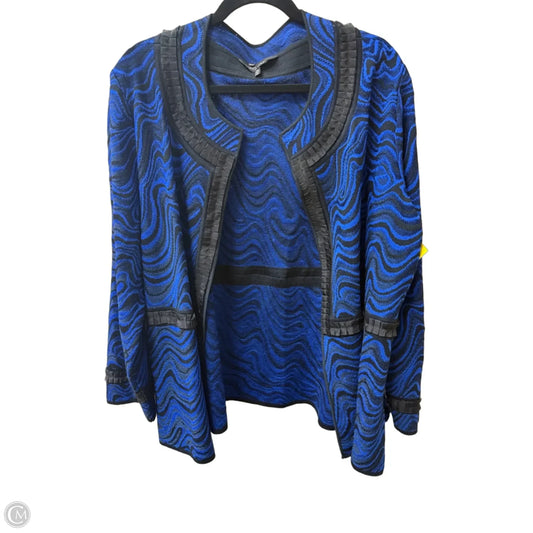 Cardigan By Ming Wang In Black & Blue, Size: 3x