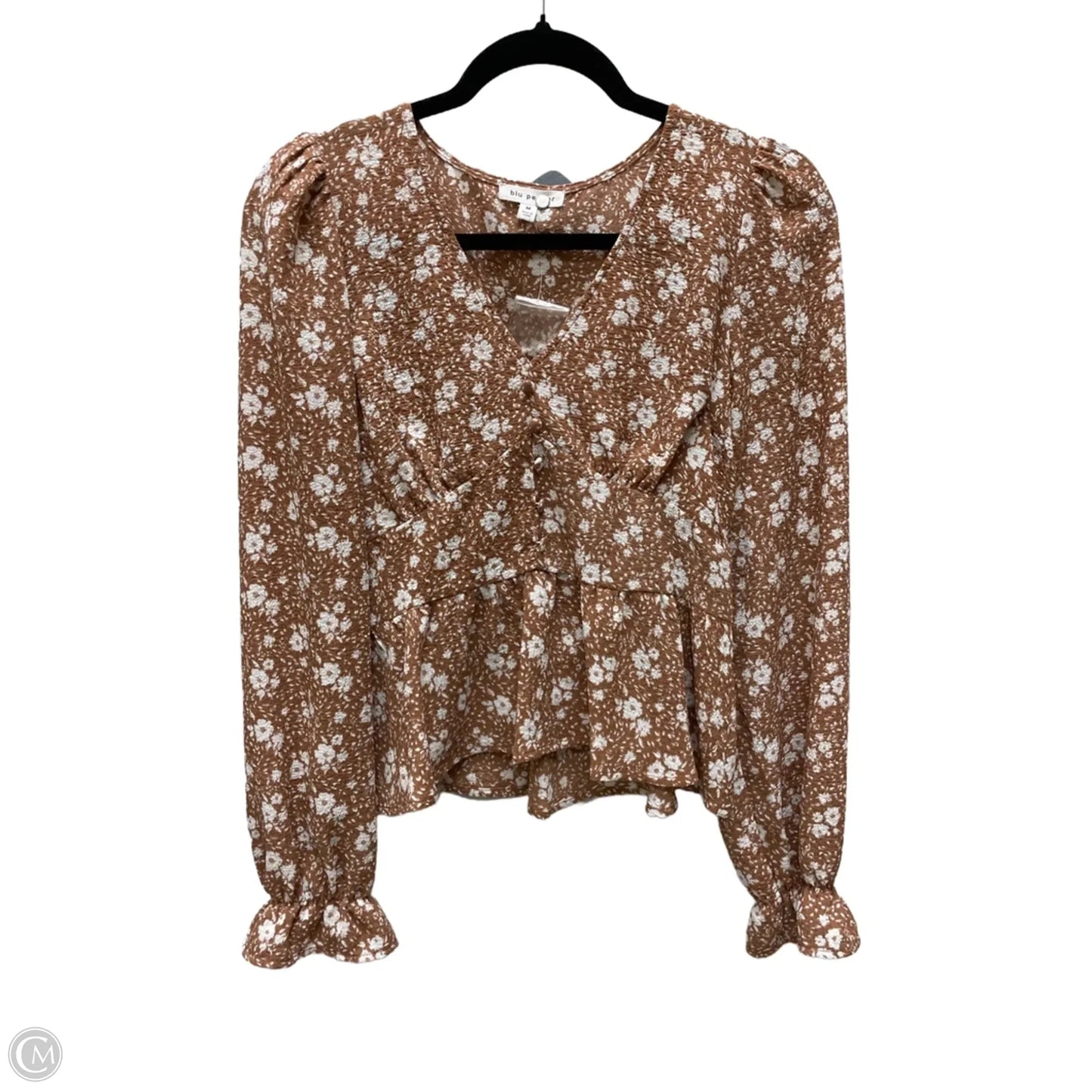 Top Long Sleeve By Blu Pepper In Brown & Cream, Size: M
