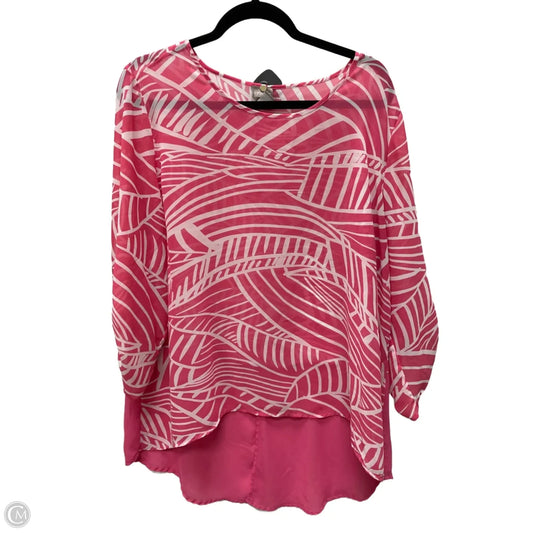 Blouse Short Sleeve By Chicos In Pink & White, Size: Xl