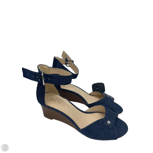 Sandals Heels Wedge By Nine West In Blue Denim, Size: 6