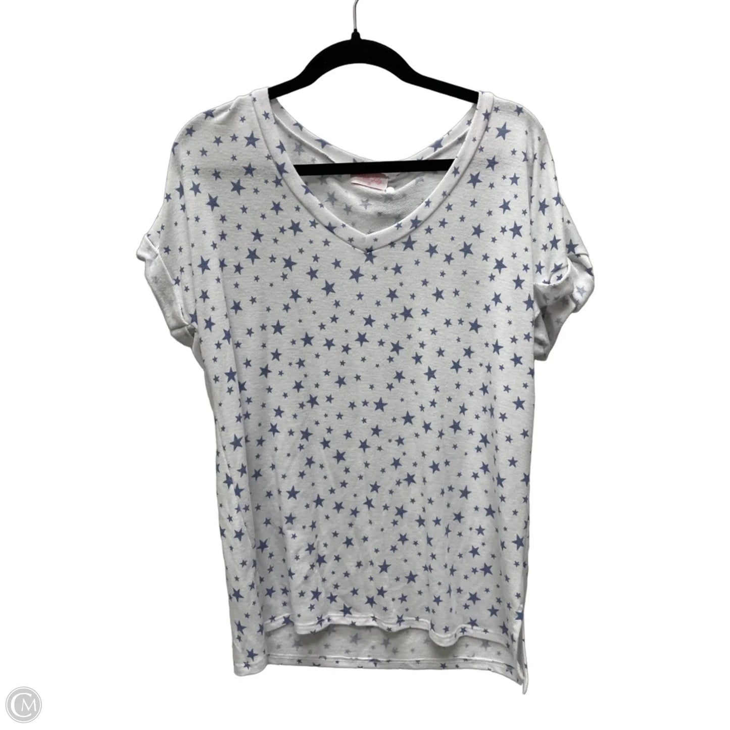 Top Short Sleeve By Pink Lily In Blue & White, Size: M