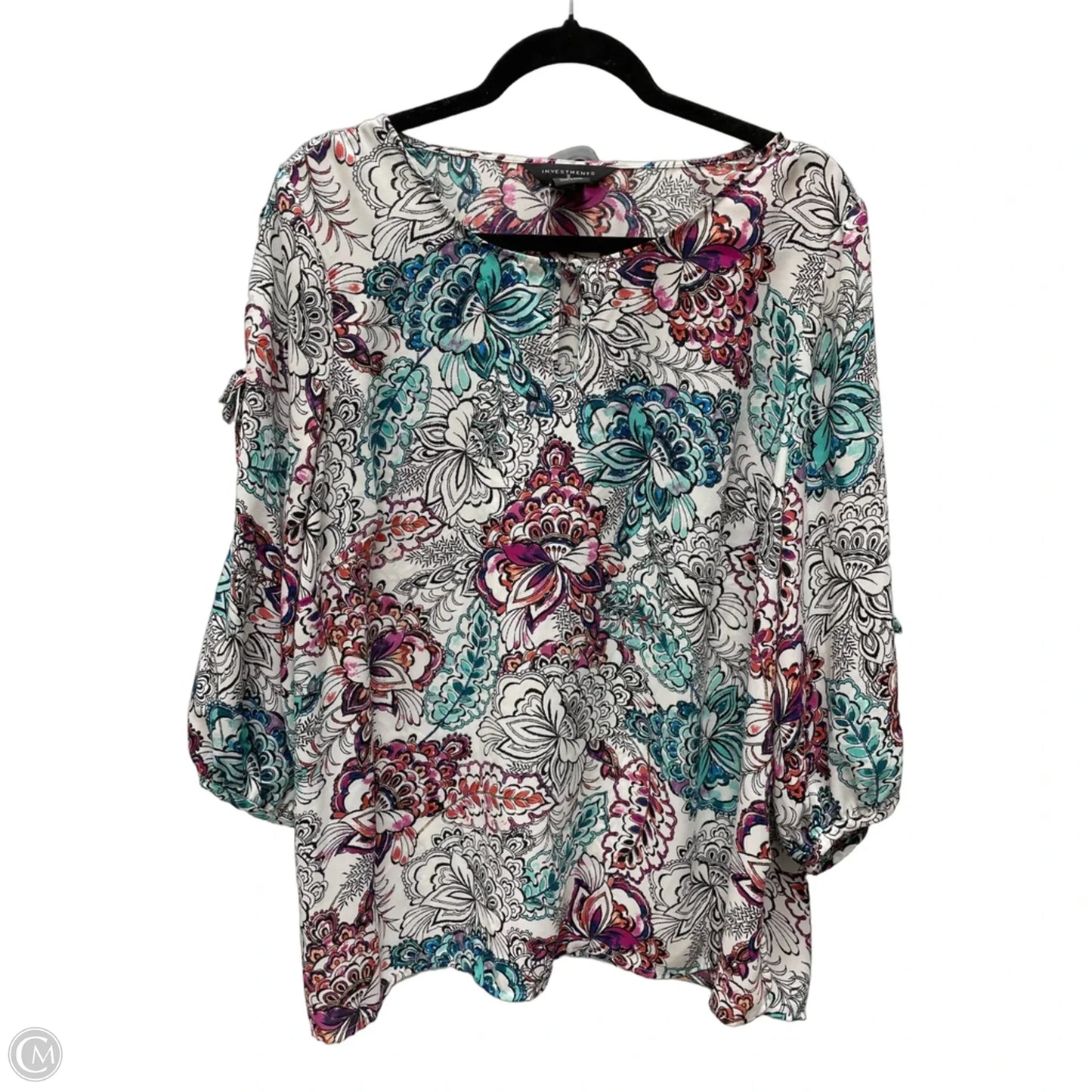 Blouse 3/4 Sleeve By Investments In Floral Print, Size: 1x