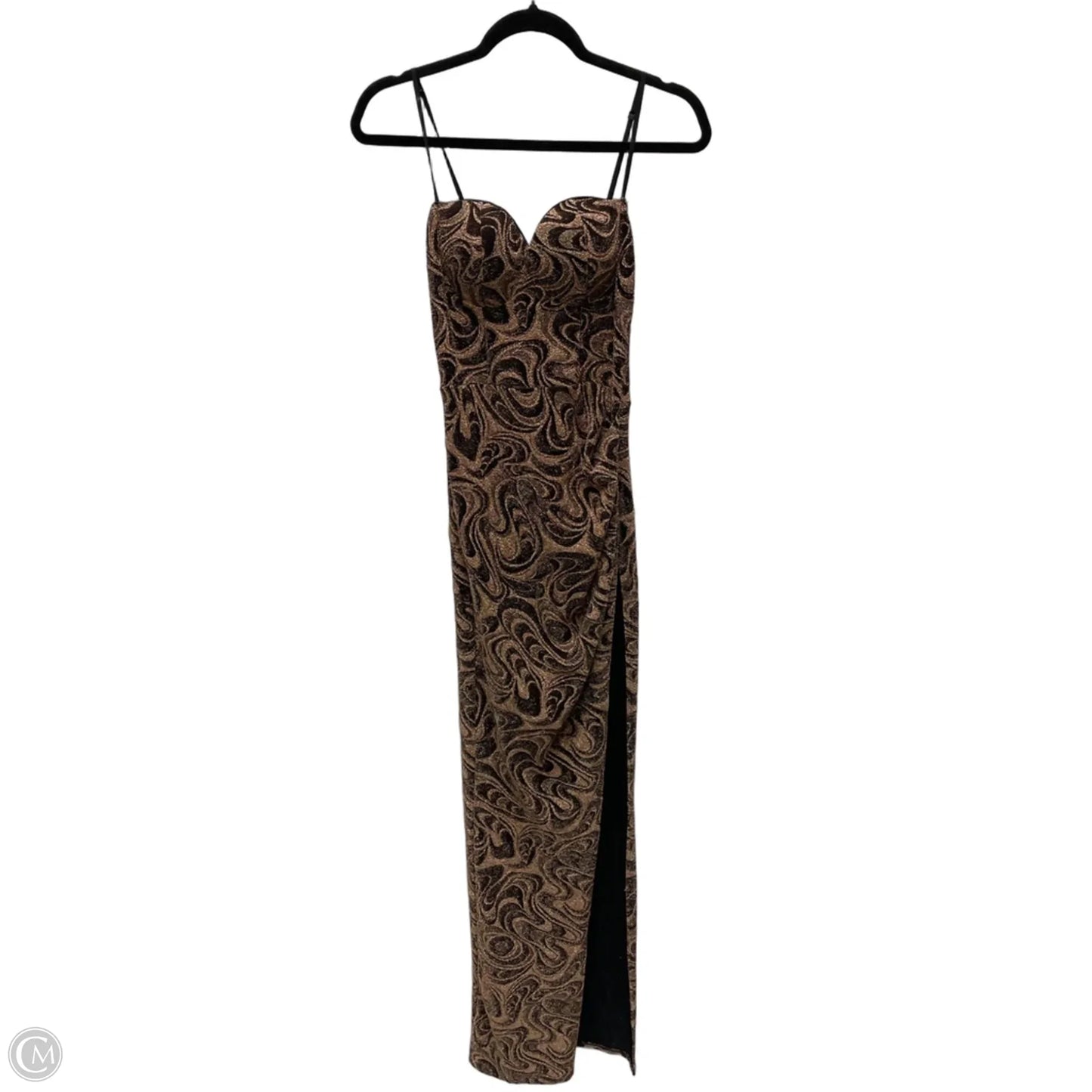 Dress Casual Maxi By Fashion Nova In Brown & Gold, Size: M