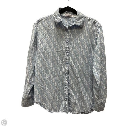 Top Long Sleeve By Calvin Klein In Blue & White, Size: Xs