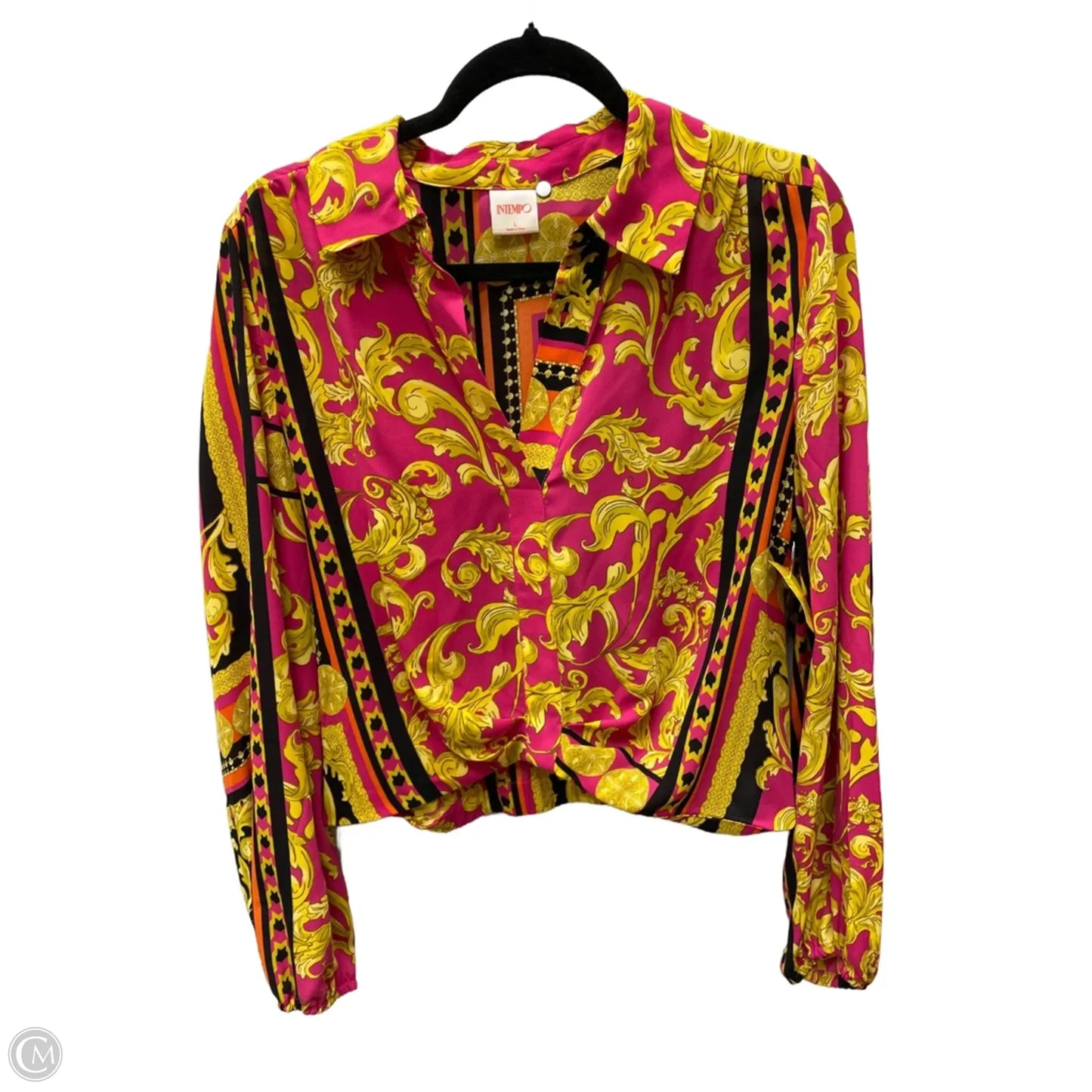 Blouse Long Sleeve By Intempo In Floral Print, Size: L