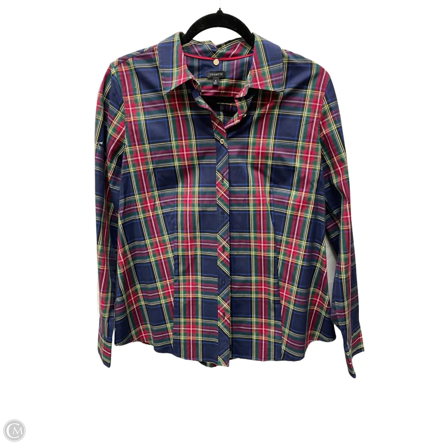 Top Long Sleeve By Talbots In Plaid Pattern, Size: M