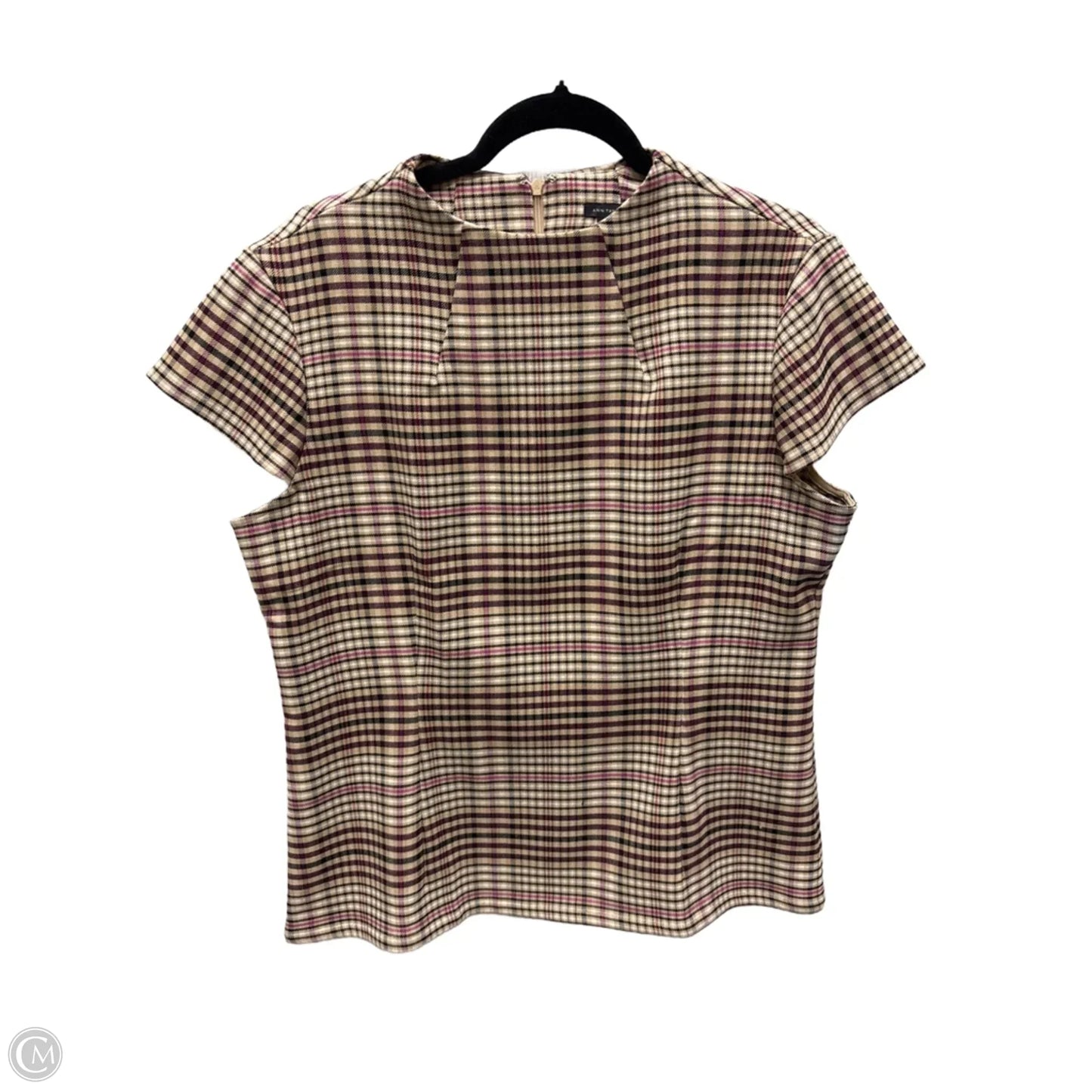 Top Short Sleeve By Ann Taylor In Plaid Pattern, Size: L