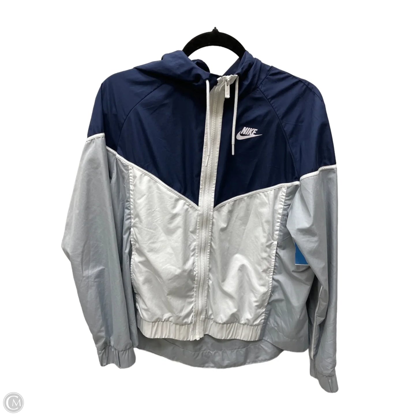 Athletic Jacket By Nike Apparel In Blue & Grey, Size: M