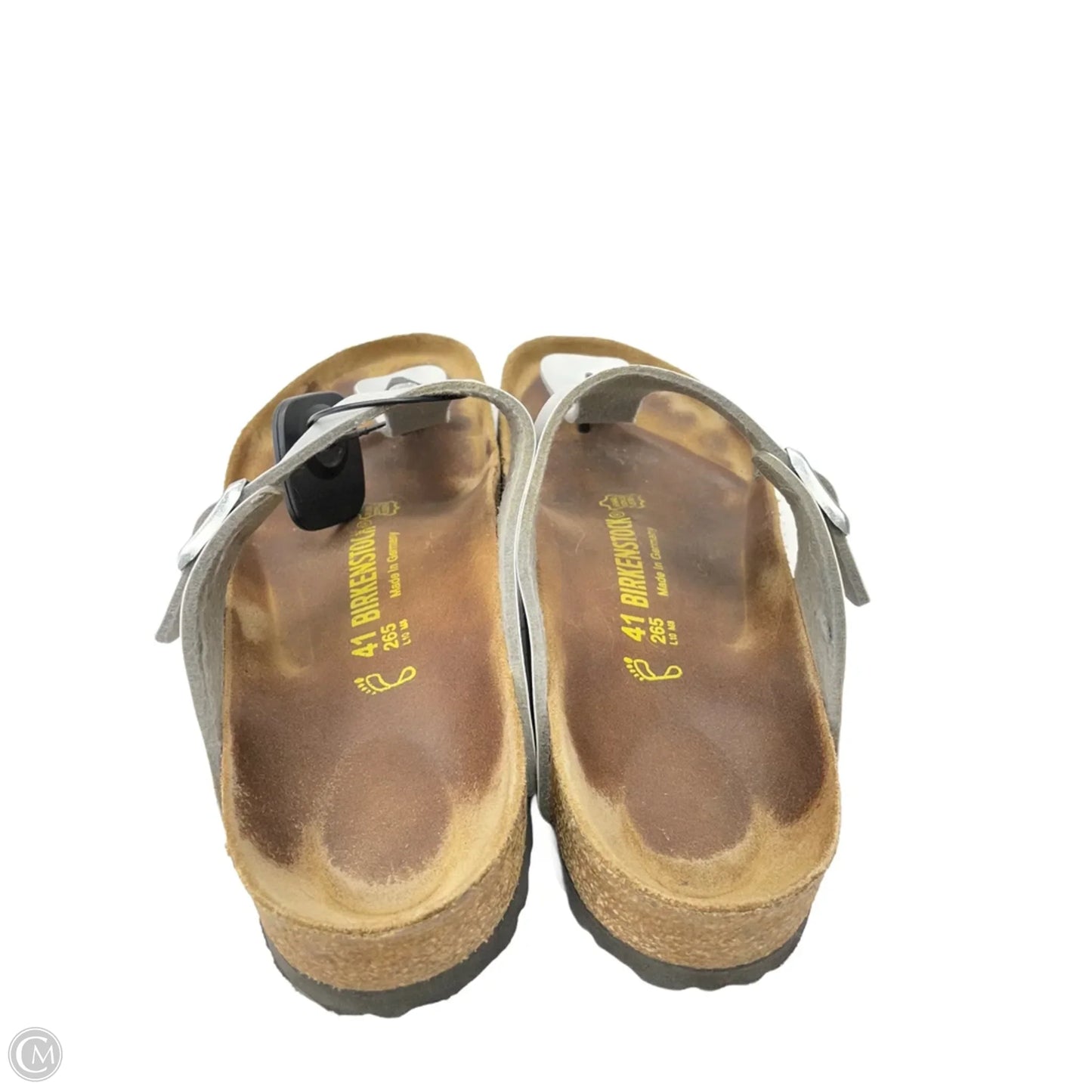 Shoes Flats By Birkenstock In Silver, Size: 10.5