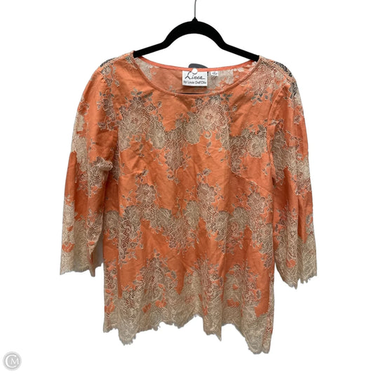 Top 3/4 Sleeve By Linea By Louis Dellolio In Orange & Tan, Size: L