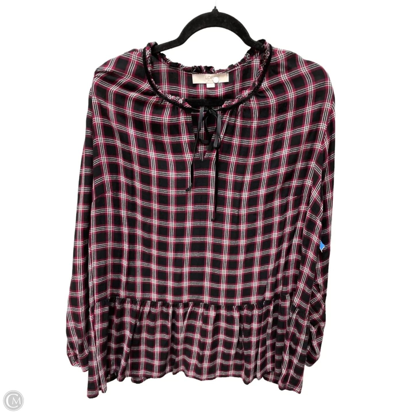 Top Long Sleeve By Loft In Plaid Pattern, Size: 3x