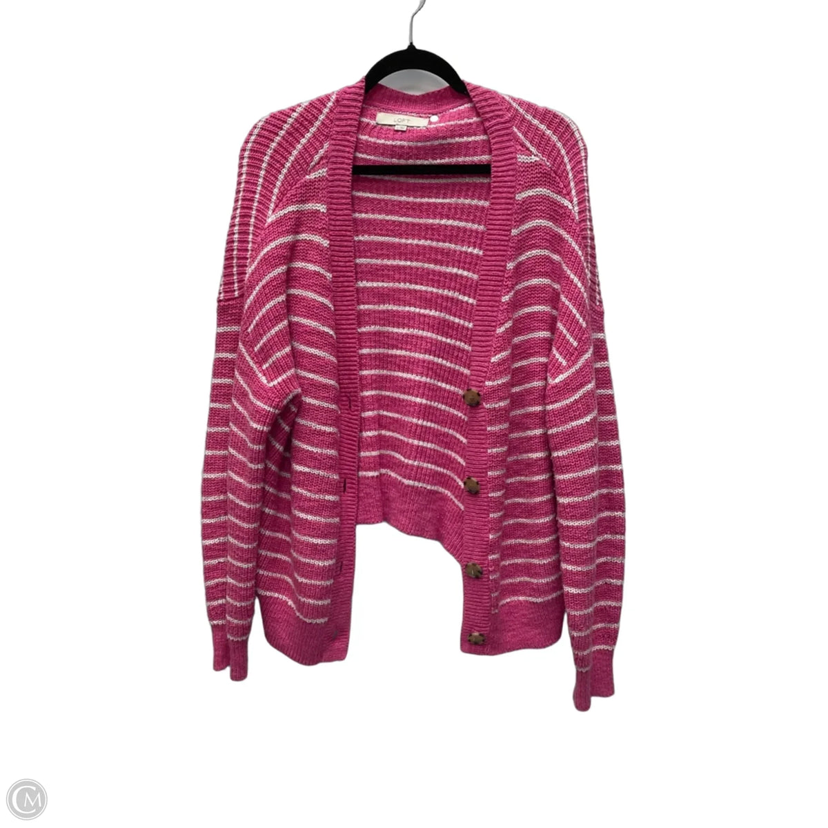 Sweater Cardigan By Loft In Striped Pattern, Size: L