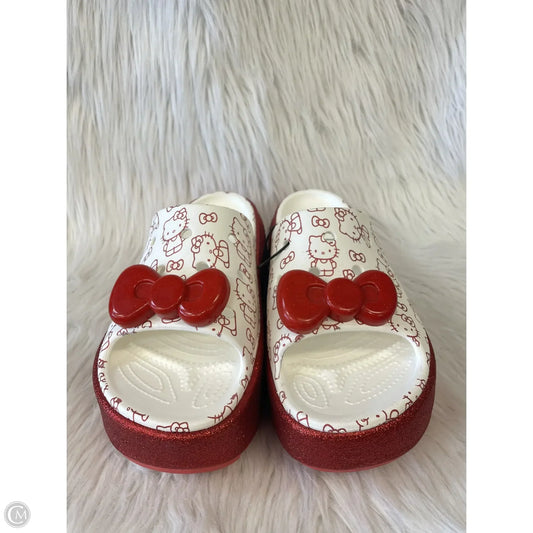 Sandals Heels Platform By Crocs In Red & White, Size: 9