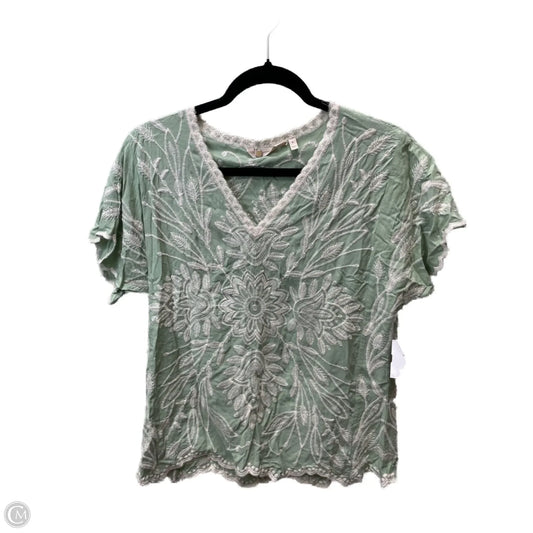Top Short Sleeve By Soft Surroundings In Green & White, Size: S