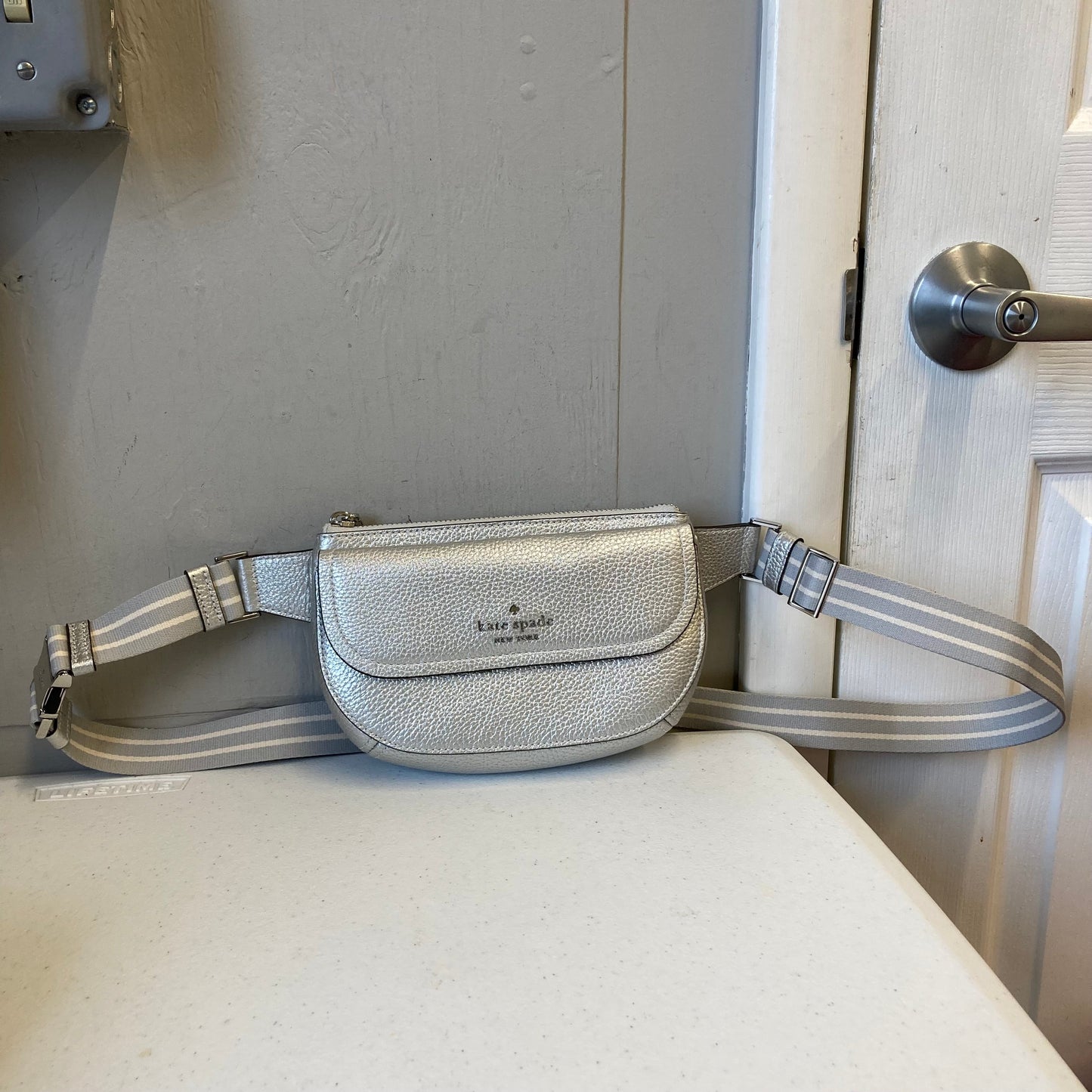 Belt Bag Designer By Kate Spade In Silver, Size:Small